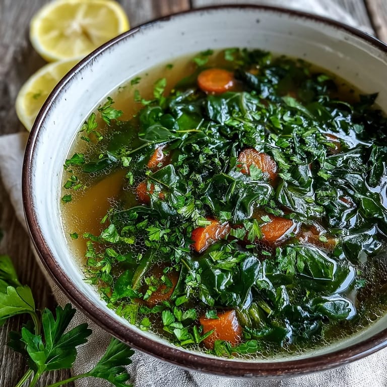 Close-up of Swiss Chard Soup featuring vibrant greens, rich broth, and an optional sprinkle of Parmesan cheese for serving.
