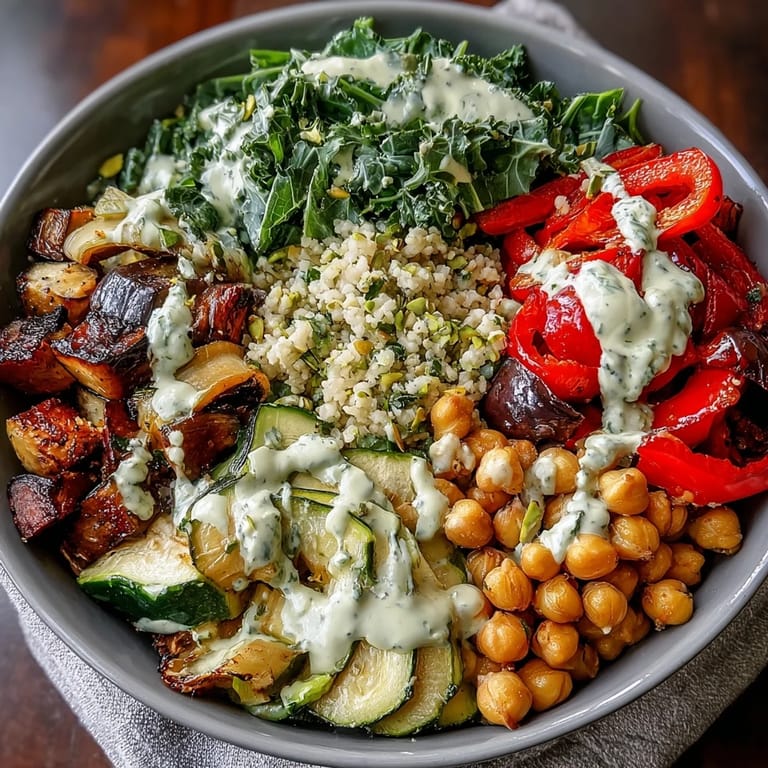 Forkful of fluffy bulgur pilaf with pistachios, steamed kale, and warm chickpeas makes this Mediterranean Buddha Bowl Meal Prep nourishing.