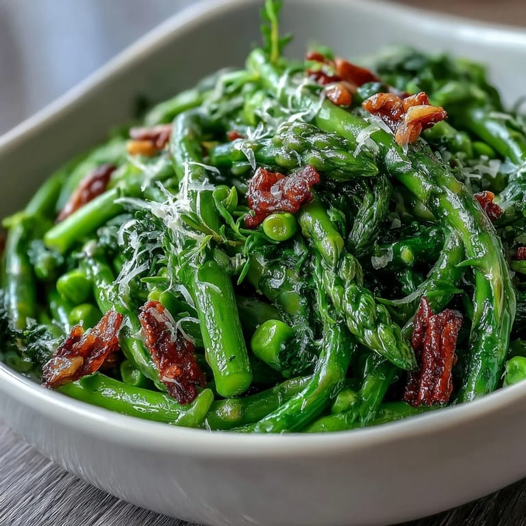 Fresh shaved asparagus and sweet peas mingle in a light lemon dressing for a refreshing, colorful salad perfect for spring.