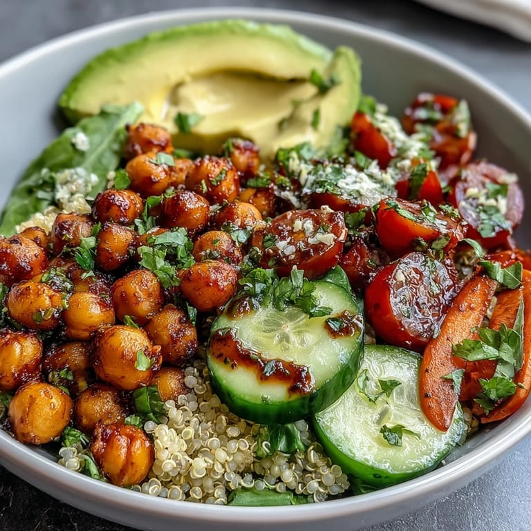 Lemon Vinaigrette Grain Bowls with Roasted Chickpeas - Colorful grain bowls featuring crispy chickpeas, crisp veggies, and tangy lemon vinaigrette for a nourishing vegetarian meal.