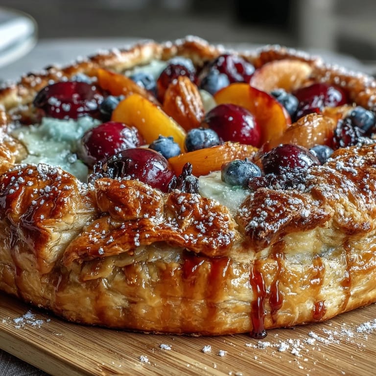 3. Flaky pastry galette layered with luscious frangipane and a vibrant mix of summer stone fruits, baked to golden perfection.