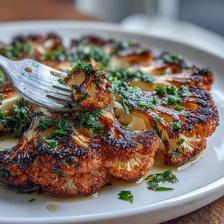Plump grilled BBQ Cauliflower Steaks blanketed in bright, zesty chimichurri sauce.