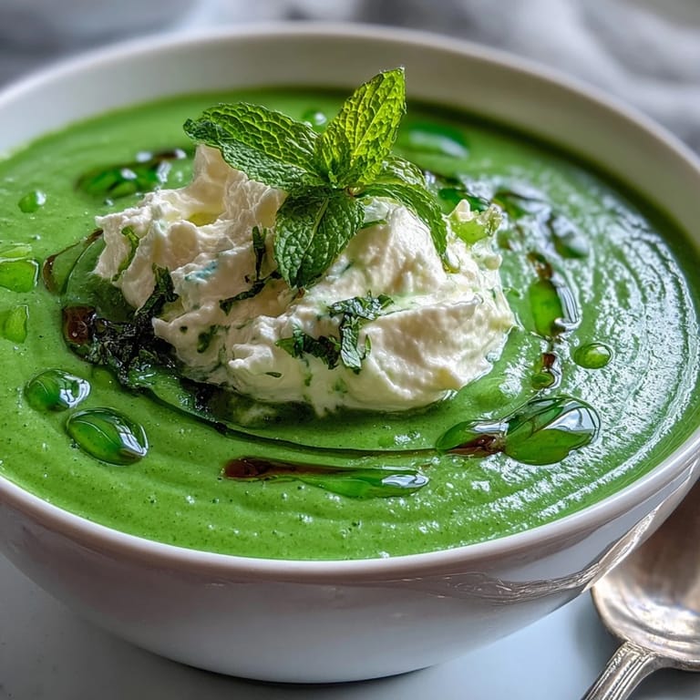 Whipped ricotta and mint oil crown this delightful, easy Spring Pea Soup.