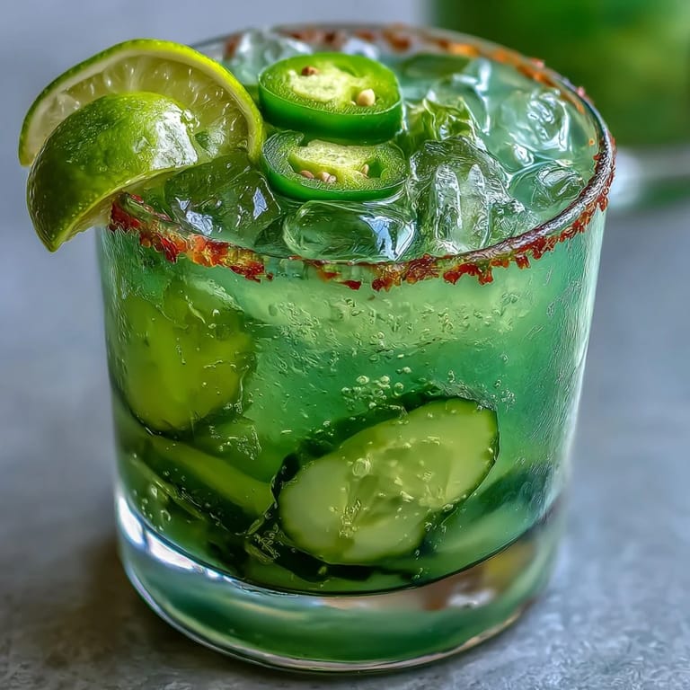 Sweet and spicy viral pickle margarita mocktail, a perfect alcohol-free party sipper.