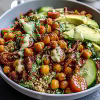 Lemon Vinaigrette Grain Bowls with Roasted Chickpeas - Vibrant bowls with roasted chickpeas, fresh vegetables, and zesty lemon dressing over fluffy quinoa.