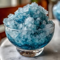 Blue Raspberry Lemonade Slushie with ice, lemon, and blue syrup in a frosty glass.