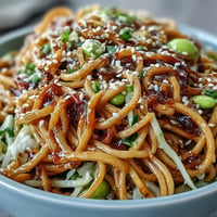Vibrant Sesame Ginger Noodle Bowl with crisp vegetables ready to be devoured.