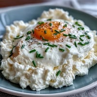 Fluffy baked cloud eggs with golden, runny yolks, a light and airy breakfast.