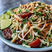 Vibrant Thai Papaya Salad with Peanuts, a refreshing dish bursting with lime.